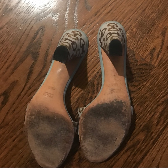 Gucci high block heel horsebit sandals blue brown - Picture 7 of 9